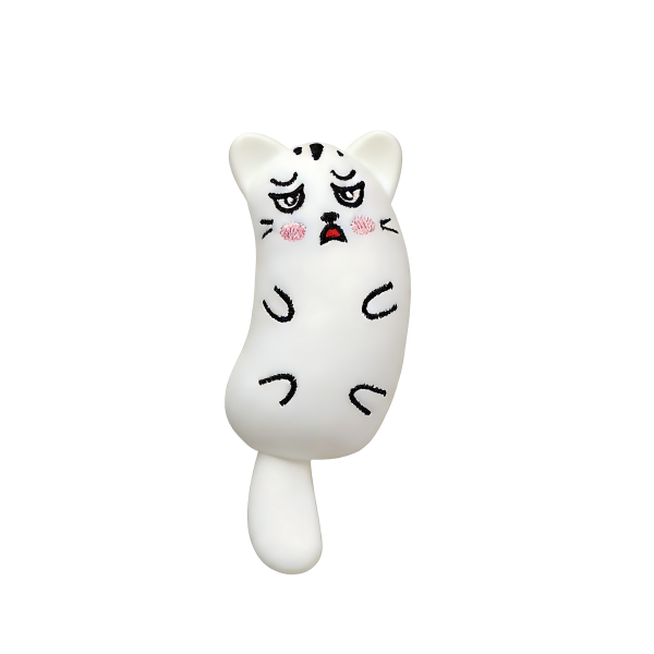 Grumpy White Kitten Shape Soft Plush Cat Chew Toy with Catnip