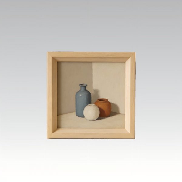 Minimalist Still Life Framed Art - Neutral Ceramic Vase Wall Decor
