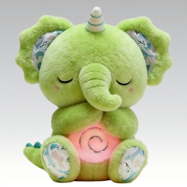 Glowing Green Unicorn-Elephant Plush Toy - Unique LED-Stuffed Creature