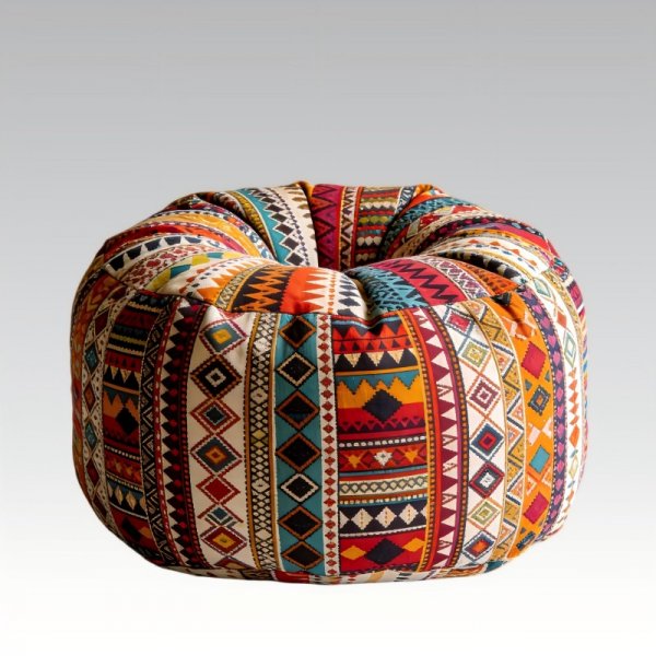 Boho Tribal Pattern Pouf Pillow - Multicolor Floor Cushion